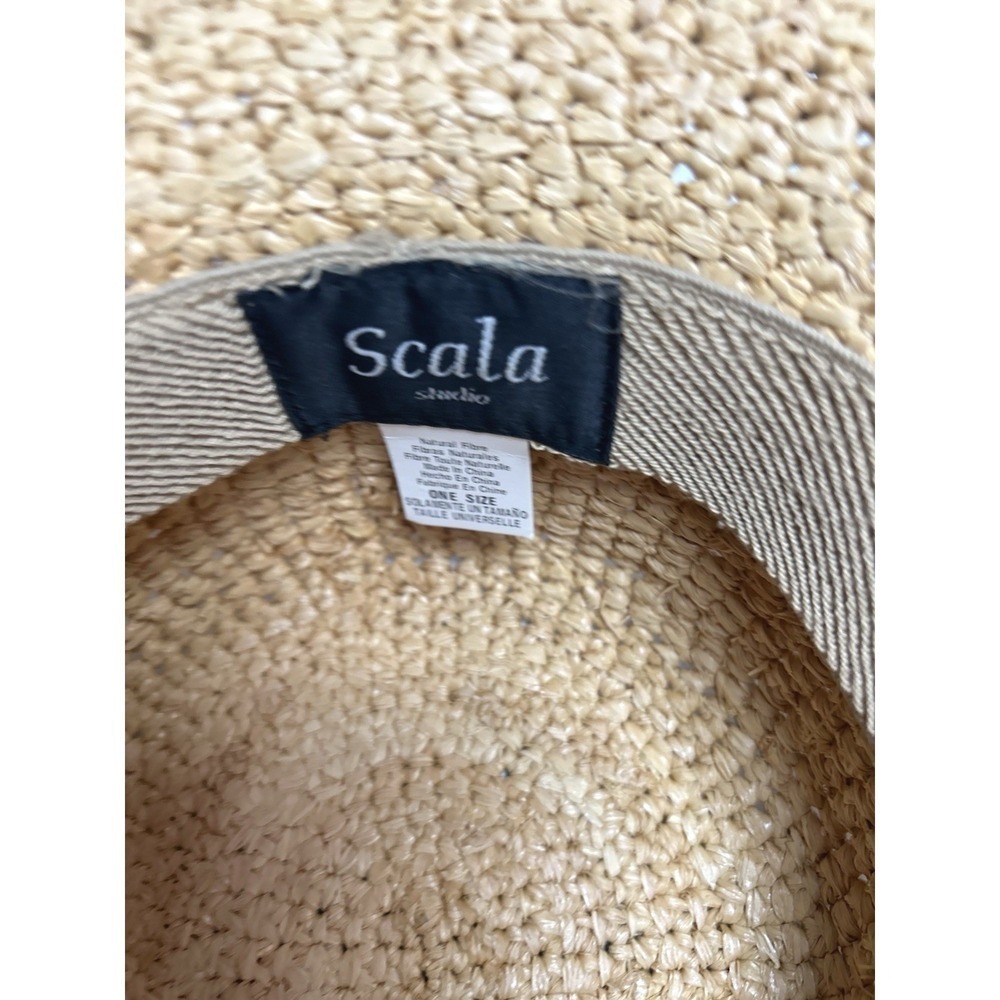 SCALA Collection Women's Rolled Brim Woven Natural Sun Hat Bow Coastal Resort - Picture 2 of 8